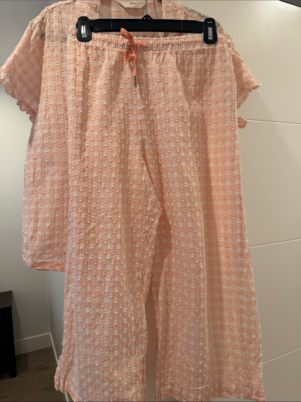 Marks & Spencer Peach Textured Two-Piece Pajama Set - Picture 3 of 4